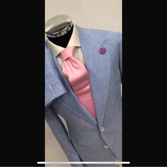 Sky blue linen suit
